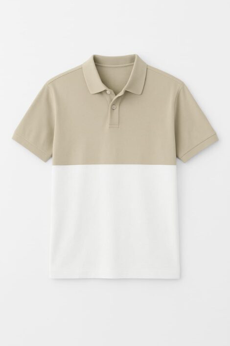Two-Tone Beige & White Polo